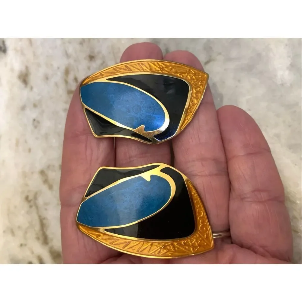 Berebi Vintage Art Deco Earrings #blue #black #gold